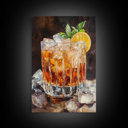 Lemon Whiskey Drink Canvas Print | Bar Kitchen Wall Art | Decor Martini Painting | Living Room Gift Idea for Him Art Print