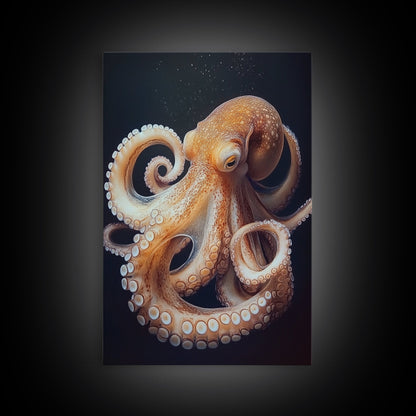 Underwater Octopus Canvas Print | Ocean Nature Painting Art | Coastal Nautical Decor | Rustic Seascape Living Room Wall Artwork