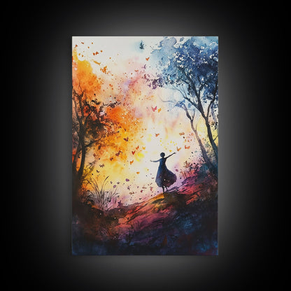 Autumn Whimsical Scene Framed Canvas Print Nature Inspired Art Vibrant Colors Rustic Fall Decor Wildflower Painting Living Room Gift Idea