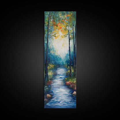 Autumn Forest Path, forest at dusk painting, birch tree painting, moody art, landscape painting, vertical wall art, Canvas Print