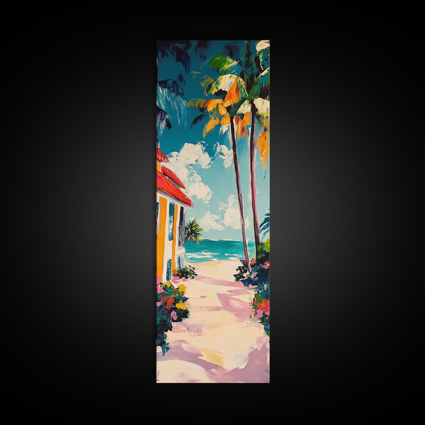 Beach Path, palm tree painting, coastal painting, nautical decor, tropical beach house art, above bed wall art, Canvas Print