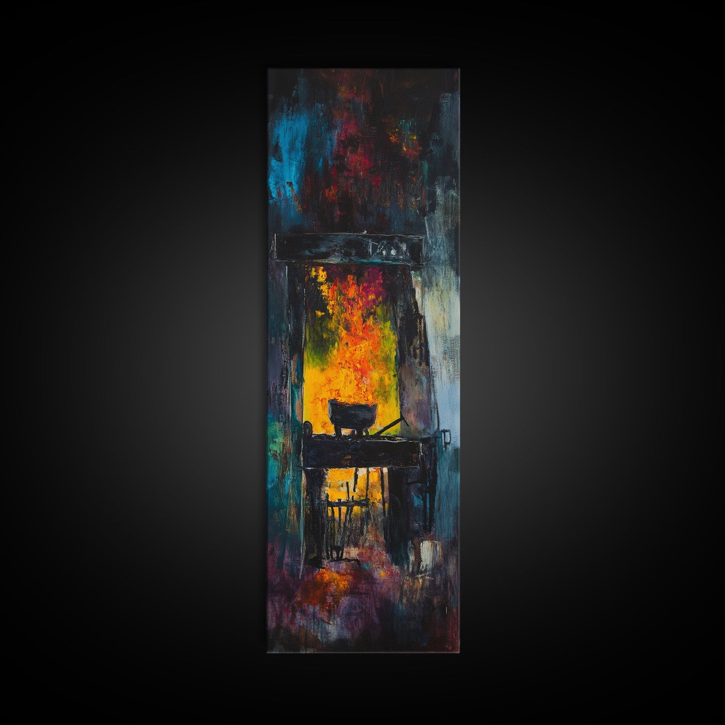 Witch cauldron, dark romance painting, moody art, gothic decor, black magic wall art, Halloween art, framed canvas print