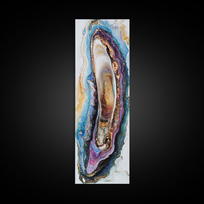 Agate Slice, Gemstone Painting, Sacred Geometry Art, Abstract Art, Teal Wall Art, Wabi Sabi Art, Bedroom Art, Framed Canvas Print