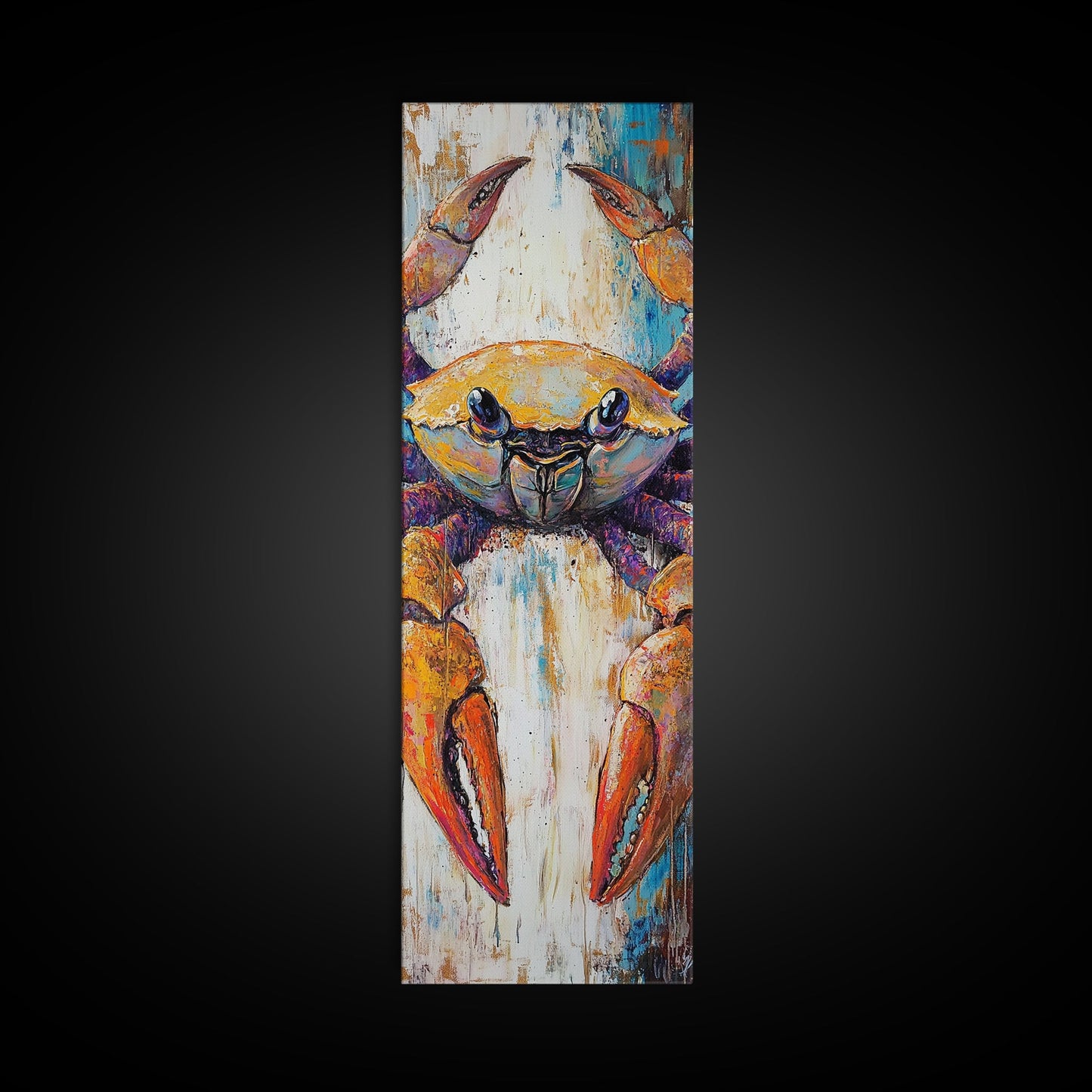 Colorful crab, coastal cowgirl wall art, crayfish painting, nautical wall art, framed canvas print, tall skinny art, rustic décor