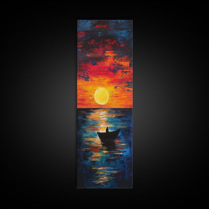 Fisherman Silhouette, Ocean Sunset, Moody Art, Canvas Print, Nautical Wall Art, Boho Art, Rustic Decor, Above Couch Art