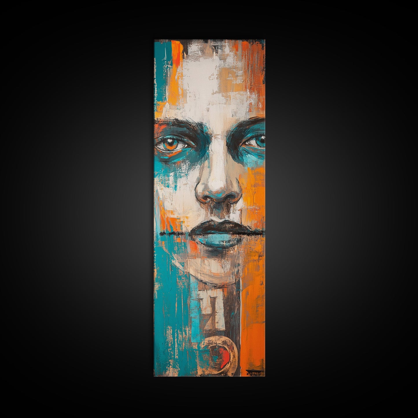 Abstract Portrait, chicano art, afrocentric wall art, moody art, urban art, framed canvas print, tall skinny art, geometric wall art