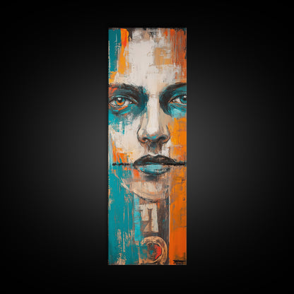 Abstract Portrait, chicano art, afrocentric wall art, moody art, urban art, framed canvas print, tall skinny art, geometric wall art