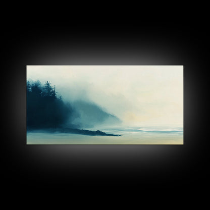 Nebelwald, Smoky-Mountain-Kunst, Kiefernkunst, stimmungsvolle Kunst, Wabi-Sabi-Wandkunst, grüne Wandkunst, Schlafzimmerkunst, gerahmter Leinwanddruck