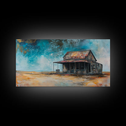 Abandoned Cabin Art, Rustic Wall Art, Moody Art, Western Landscape Painting, Framed Canvas Print, Extra Wide Art, Living Room Art