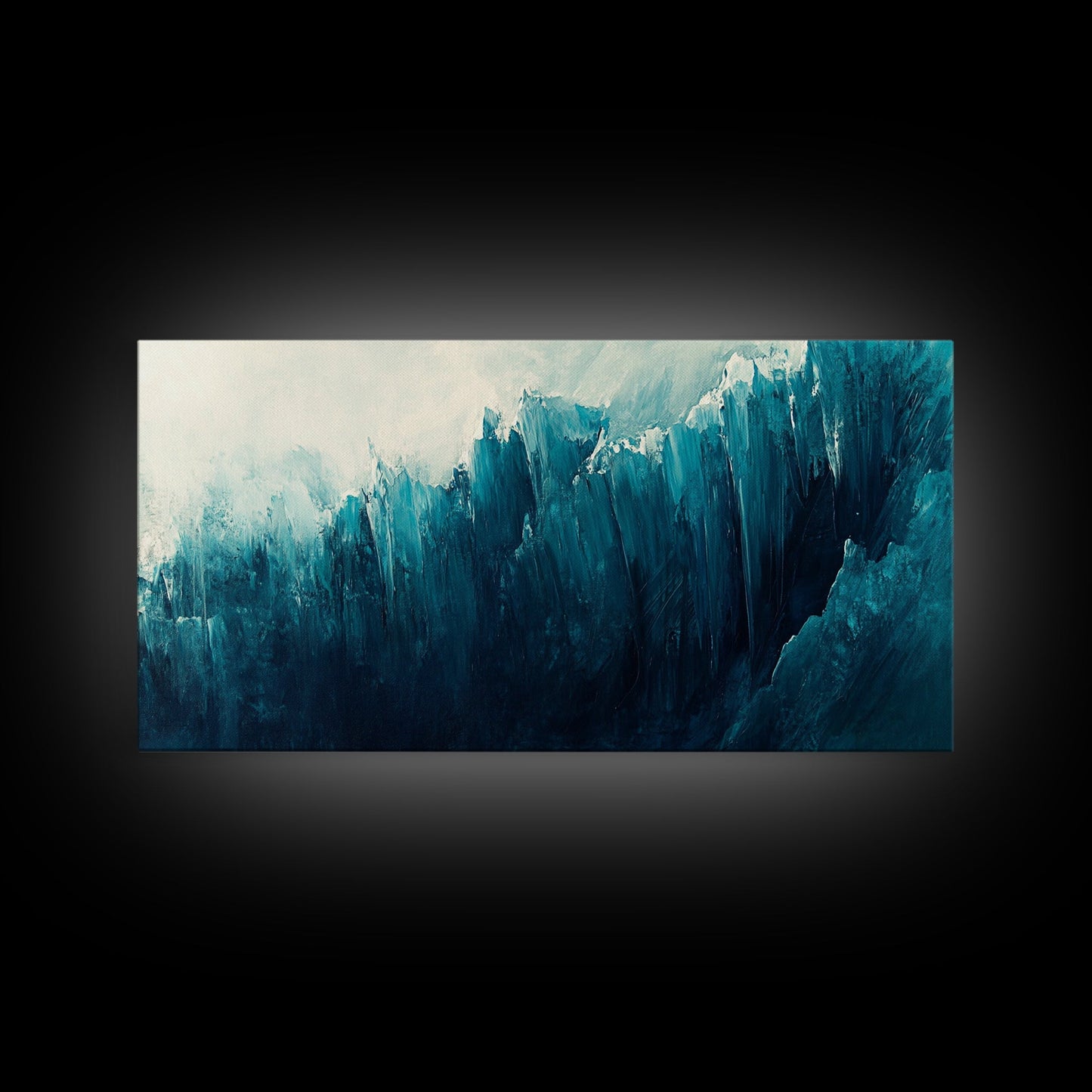 Abstract Ocean Painting, Teal Wall Art, Coastal Wall Art, Extra Wide Art, Framed Canvas Print, Nautical Decor, Wabi Sabi Art