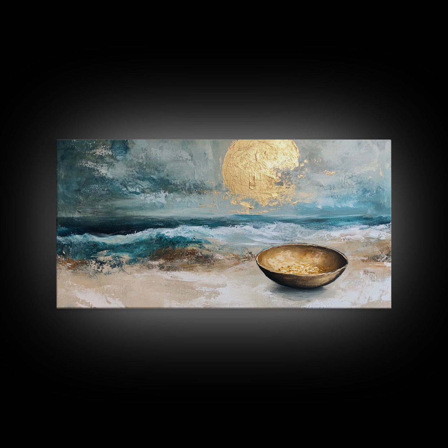 Golden Moon, coastal decor, ocean painting, nautical painting, seascape painting, framed canvas print, extra wide art