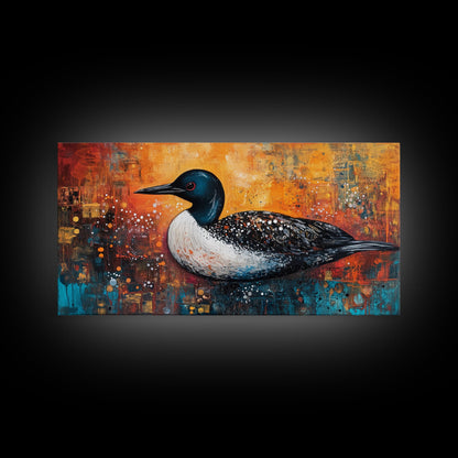 Gemälde eines Seetauchers, Vogelkunst, Tierkunst, Naturmalerei, Wandbild mit türkisfarbenem Motiv, gerahmter Leinwanddruck, Seedekor, rustikale Wandkunst