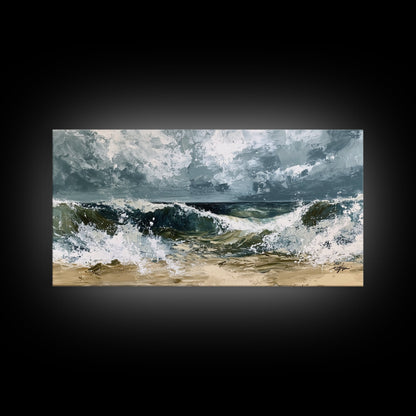 Stormy Ocean, Seascape Painting, Nautical Painting, Coastal Landscape Art, Horizontal Wall Art, Canvas Print, Rustic Decor