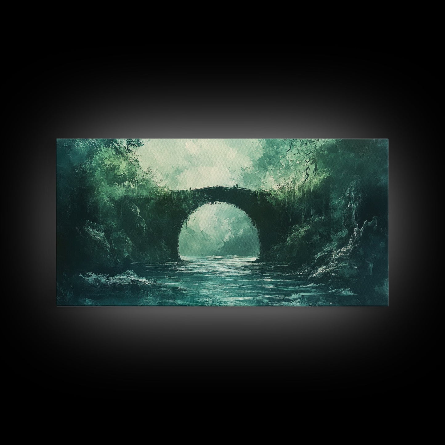 Dunkler Wald, Fantasy-Kunst, Stimmungsvolle Kunst, Wabi-Sabi-Kunst, Extra breite Kunst, Landschaftsmalerei, Gerahmter Leinwanddruck, Wandbild für über dem Bett