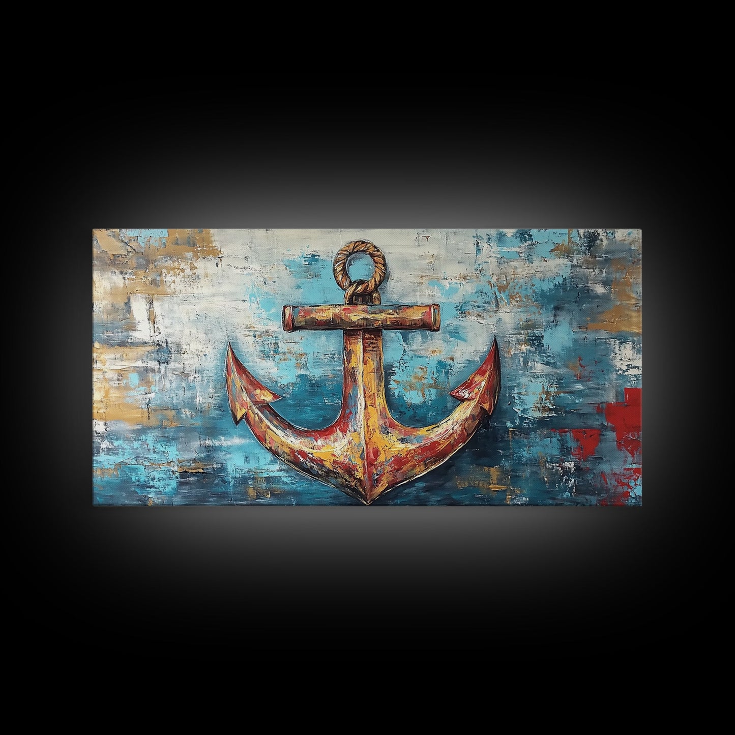 Nautischer Anker, Küstendeko, Rustikale Wandkunst, Extra breites Bild, Nautische Wandkunst, Horizontale Wandkunst, Gerahmter Leinwanddruck, Wohnzimmerkunst