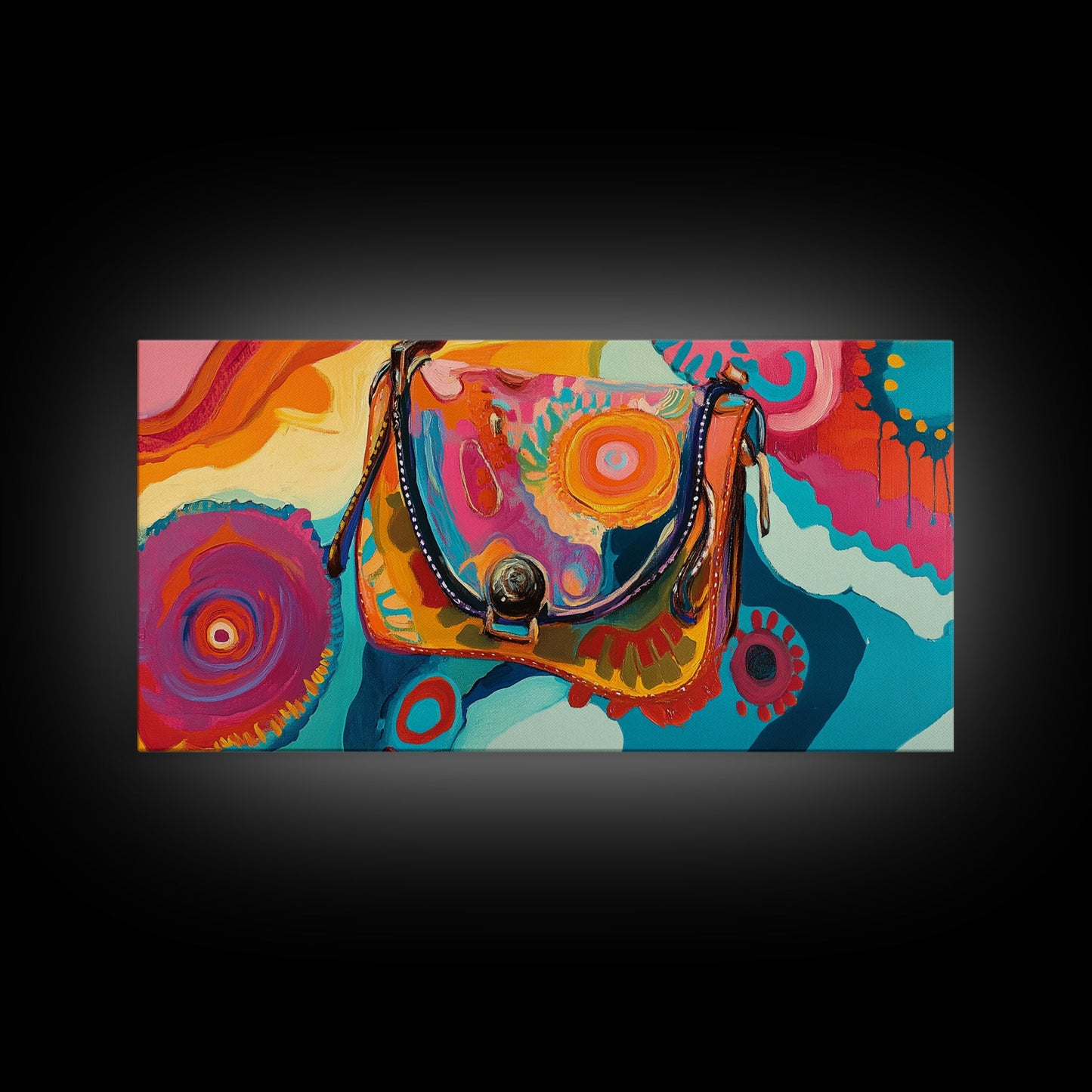 Abstract Handbag Art, boho art, pink abstract art, whimsical art, extra wide art, horizontal wall art, Canvas Print