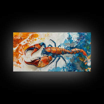 Crayfish Painting, Coastal Decor, Nautical Wall Art, Rustic Art, Framed Canvas Print, Marine Life Artwork, Ocean Inspired Art