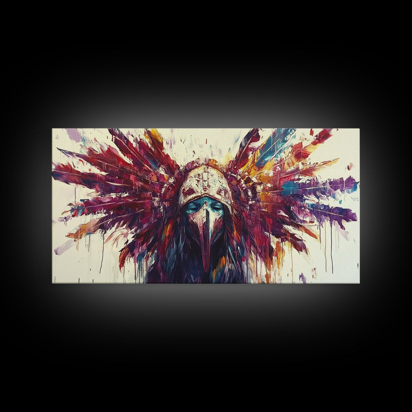 Tribal Warrior, Framed Canvas Print, dark angels wall art, moody art, abstract portrait, afrocentric wall art, gothic painting