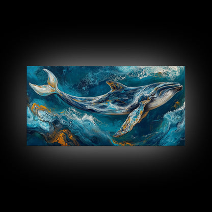 Blauwal, Meereswellen, Leinwanddruck, Walgemälde, maritime Dekoration, Küstenwandkunst, Seestück, extra breites Kunstwerk