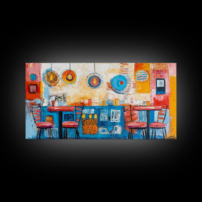 Cafe painting, espresso martini wall art, coffee wall art, food review kitchen art, warm cozy vibes, rustic decor, framed canvas print, boho art