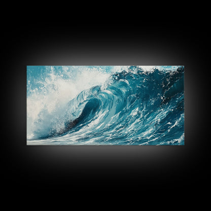 Meereswellenkunst, Seestückmalerei, Küstendekoration, Nautische Wandkunst, Geschenkidee für Strandhäuser, Blau-grüne Wandkunst, Gerahmter Leinwanddruck