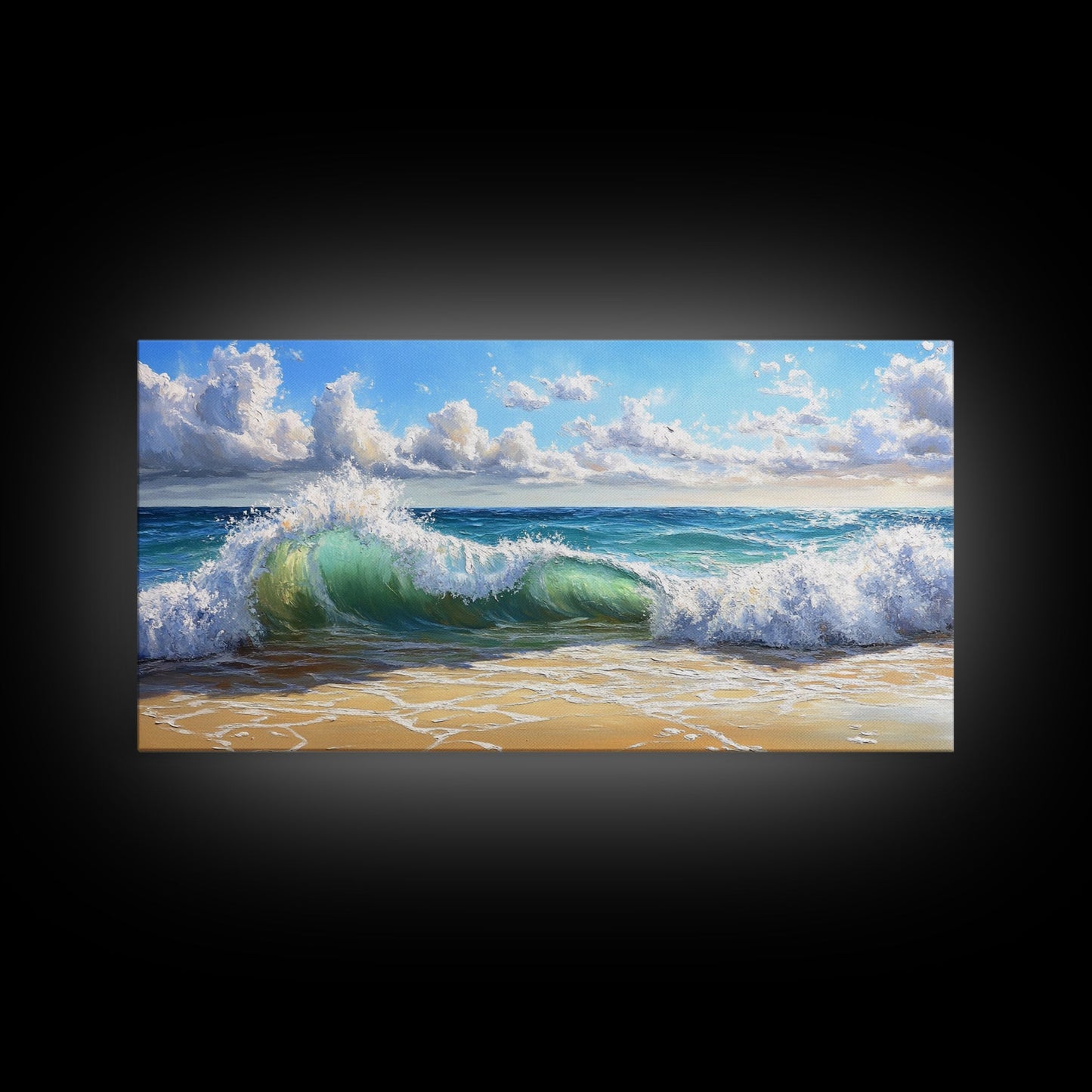 Strandwellen-Gemälde, Küstenlandschaftskunst, Ozean-Wandkunst, Surf-Wandkunst, Nautische Dekoration, Meereslandschaftskunst, Horizontale Wandkunst, Leinwanddruck