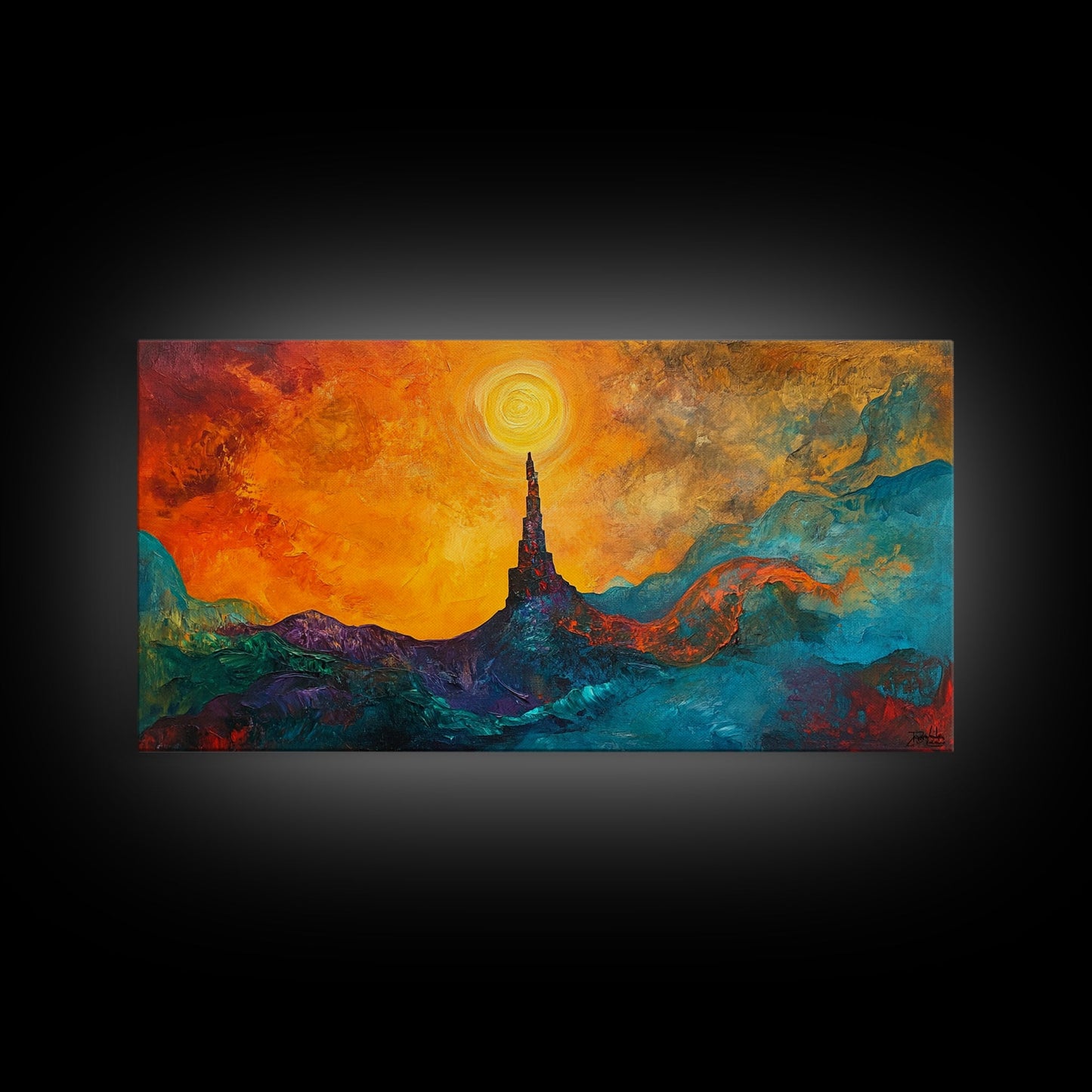 Ozymandias Art, Fantasy Landscape Art, Surreal Painting, Dark Romance Painting, Sunset Wall Art, Horizontal Art, Framed Canvas Print