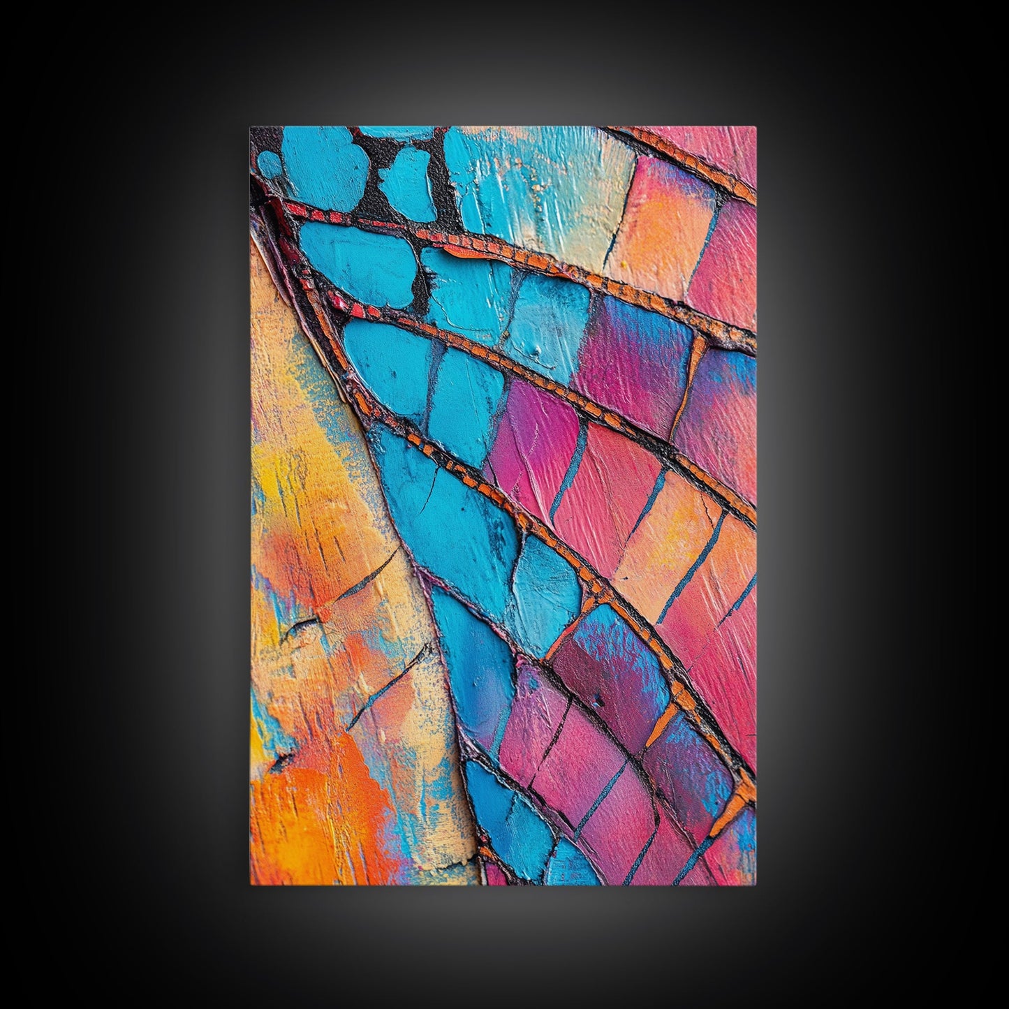 Abstract texture, pink abstract art, teal wall art, mosaic wall art, framed canvas print, geometric wall art, colorful home decor