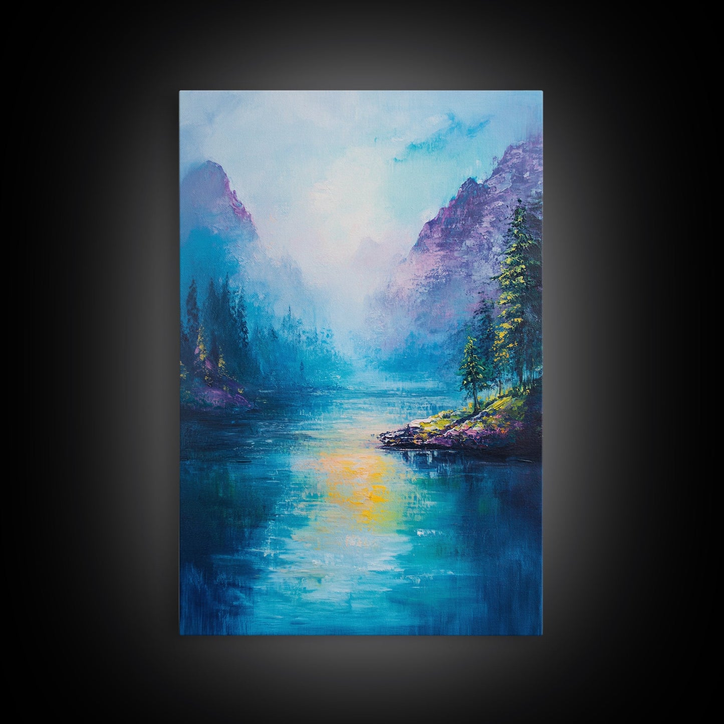Mountain Lake View, Landscape Painting, Lake Tahoe Art, Smoky Mountain Art, Nature Wall Art, Bedroom Art, Framed Canvas Print