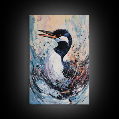 Abstract Loon, bird art, teal wall art, moody art, coastal decor, nautical painting, gift idea for her, Canvas Print, living room art