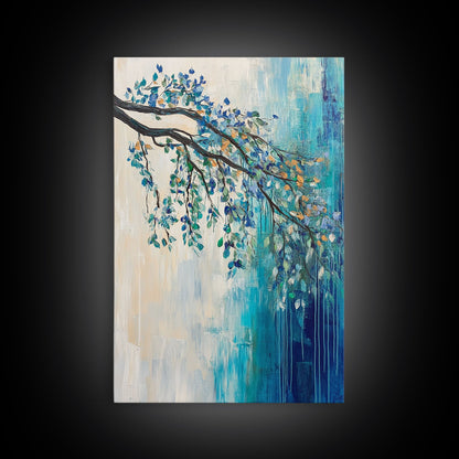 Hanging Branch, botanical prints, birch tree painting, nature wall art, Canvas Print, blue and green wall art, zen wall art, rustic decor