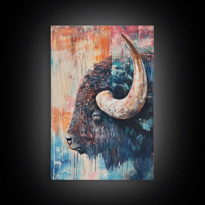 Buffalo Painting, Bull and Bear Art, Western Wall Art, Rustic Art, Farmhouse Art, Living Room Art, Canvas Print, Gift Idea
