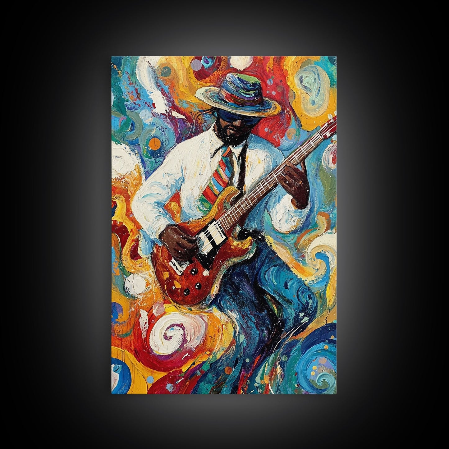 Abstract Jazz Musician Framed Canvas Print, Colorful Jazz Art, Music Wall Art, Living Room Art, Vibrant Musician Painting, Eclectic Art