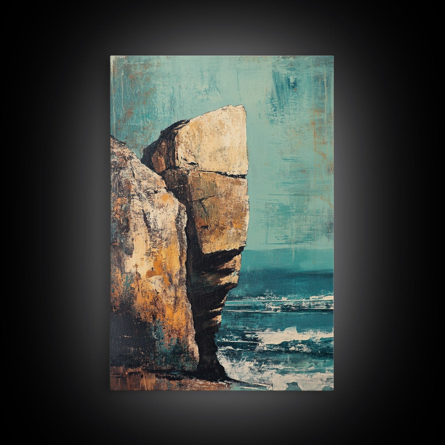 Cliffside Ocean View Canvas Print, Coastal Wall Art, Beach Landscape Painting, Seascape Art, Nautical Home Decor, Large Wall Art