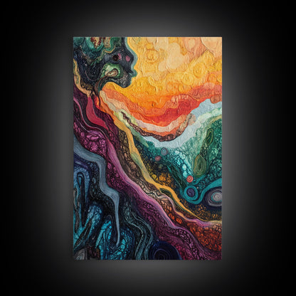 Psychedelic Abstract Texture Framed Canvas Print, Surreal Art, Vibrant Wall Art, Modern Abstract Painting, Unique Artwork, Office Decor