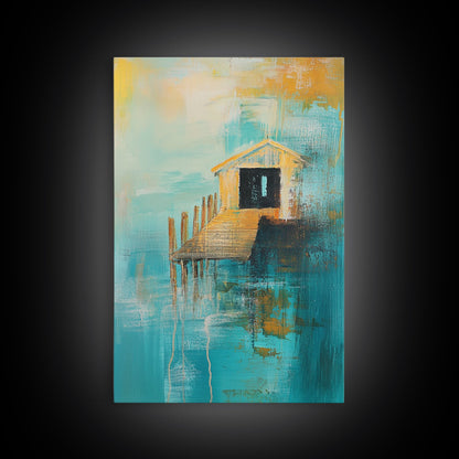 Fishing Shack, Nautical Painting, Coastal Wall Art, Rustic Wall Art, Ocean Art, Living Room Art, Canvas Print, Gift Idea