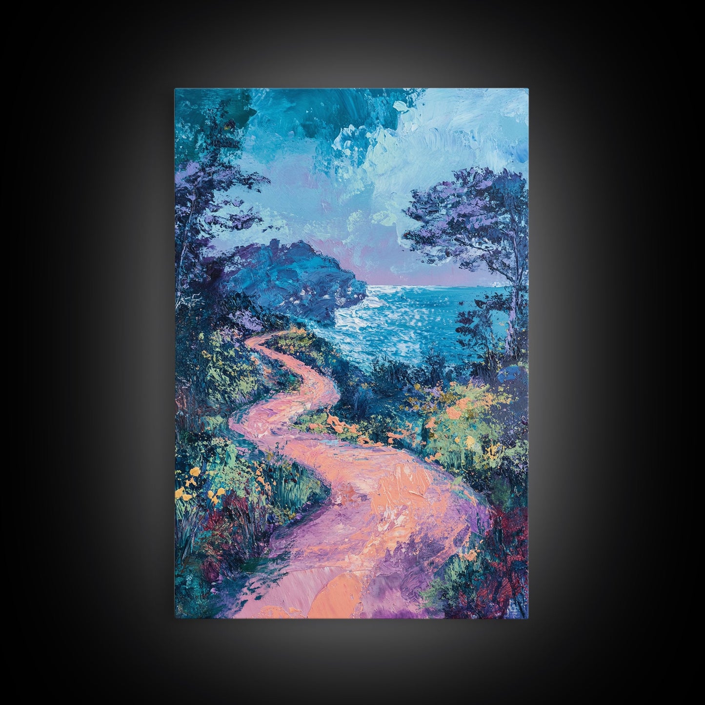 Twilight Coastal Path Canvas Print Impressionist Seascape Wall Art, Romantic Sunset Painting, Beach House Decor, Ocean Artwork