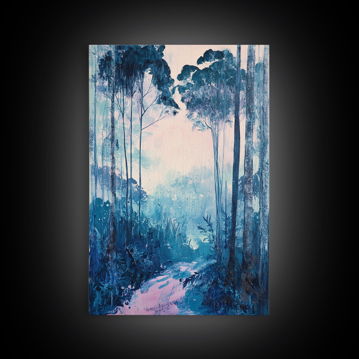 Misty Forest, moody art, birch tree art, pine tree art, landscape painting, gift idea for her, Framed Canvas Print, bedroom art