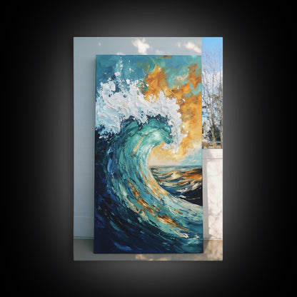 wave painting, coastal decor, framed canvas print, ocean painting, surf wall art, nautical wall art, seascape painting, gift idea