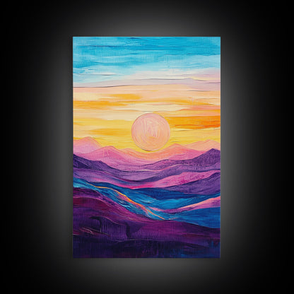 Sunset Horizon, Mountain Painting, Pink Orange Wall Art, Abstract Landscape Art, Canvas Print, Above Sofa Art, Bedroom Art