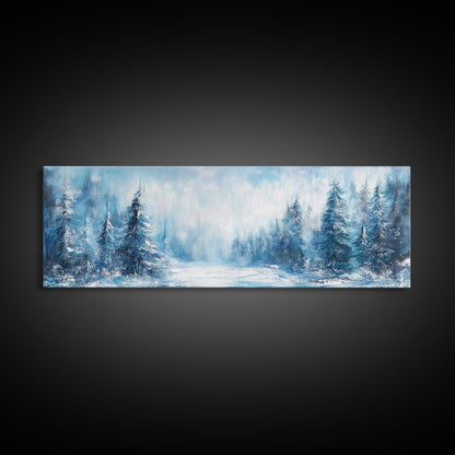 Winter Wonderland Framed Canvas Print, Snowy Forest Wall Art, Christmas Home Decor, Scandinavian Winter Art, Cozy Cabin Wall Art