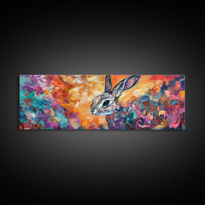 Colorful Abstract Rabbit Canvas Print, Vibrant Animal Wall Art, Boho Bunny Painting, Nature Wildlife Art, Playful Bedroom Decor