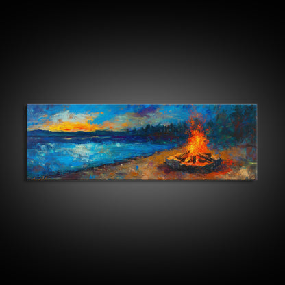 Cozy Campfire Night Painting, Rustic Cabin Decor, Warm Autumn Wall Art, Outdoor Adventure Art, Living Room Wall Art