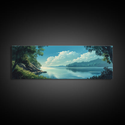 Tranquil Lake Landscape Painting Nature Serenity Wall Art Forest Reflection Artwork Minimalist Modern Home Decor