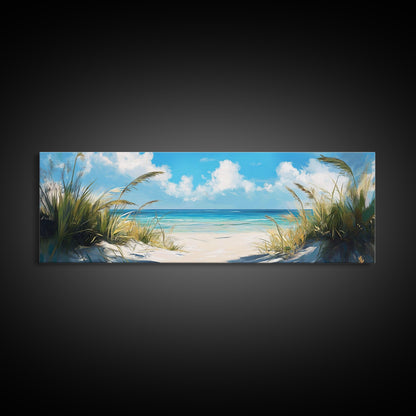 Tranquil Ocean Beach View Canvas Print, Coastal Wall Art, Blue Nautical Decor, Modern Seascape Painting, Beach House Decor