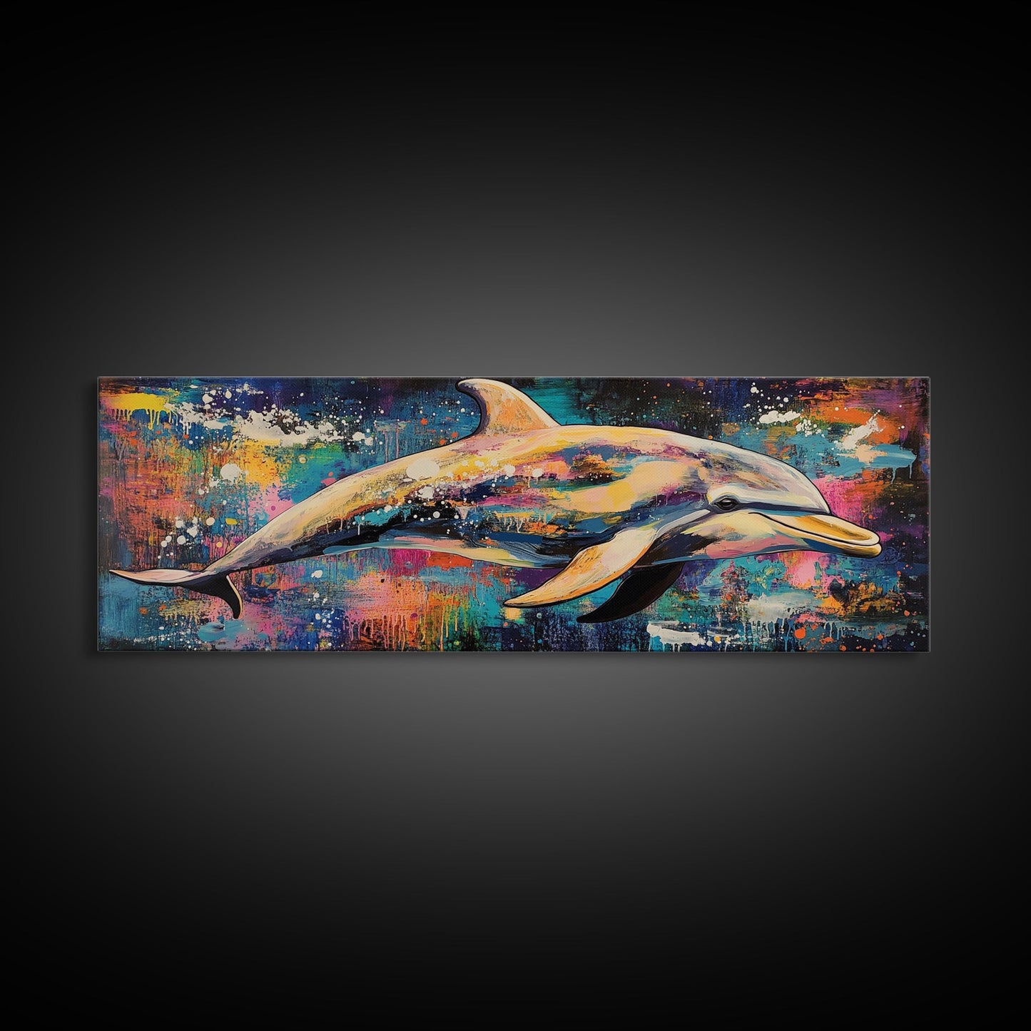 Vibrant Dolphin Art Canvas Print Ocean Wall Art Coastal Decor Colorful Animal Painting Modern Beach House Art Nautical Gift