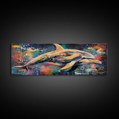 Vibrant Dolphin Art Canvas Print Ocean Wall Art Coastal Decor Colorful Animal Painting Modern Beach House Art Nautical Gift