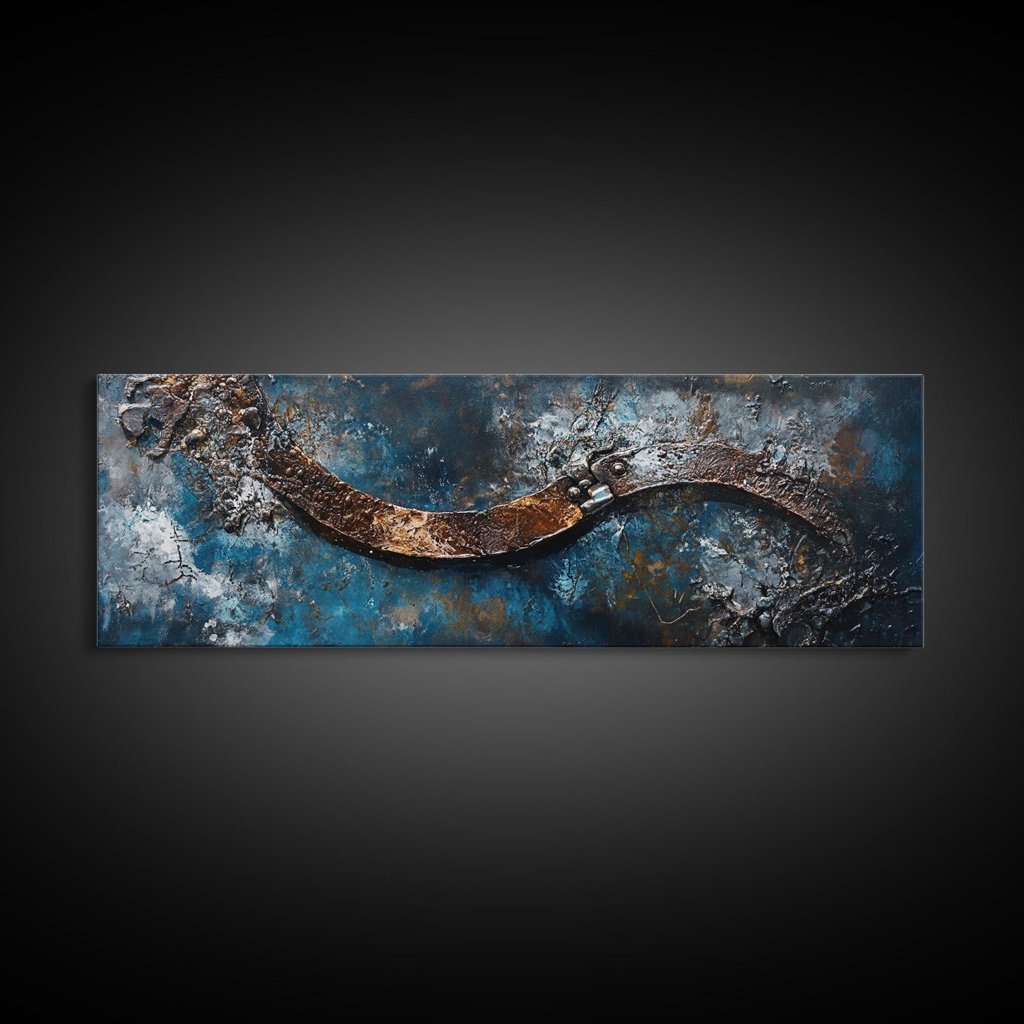 Industrial Wall Art, Dark Texture Painting, Masculine Decor, Framed Canvas Print, Office Artwork, Rustic Metal Art