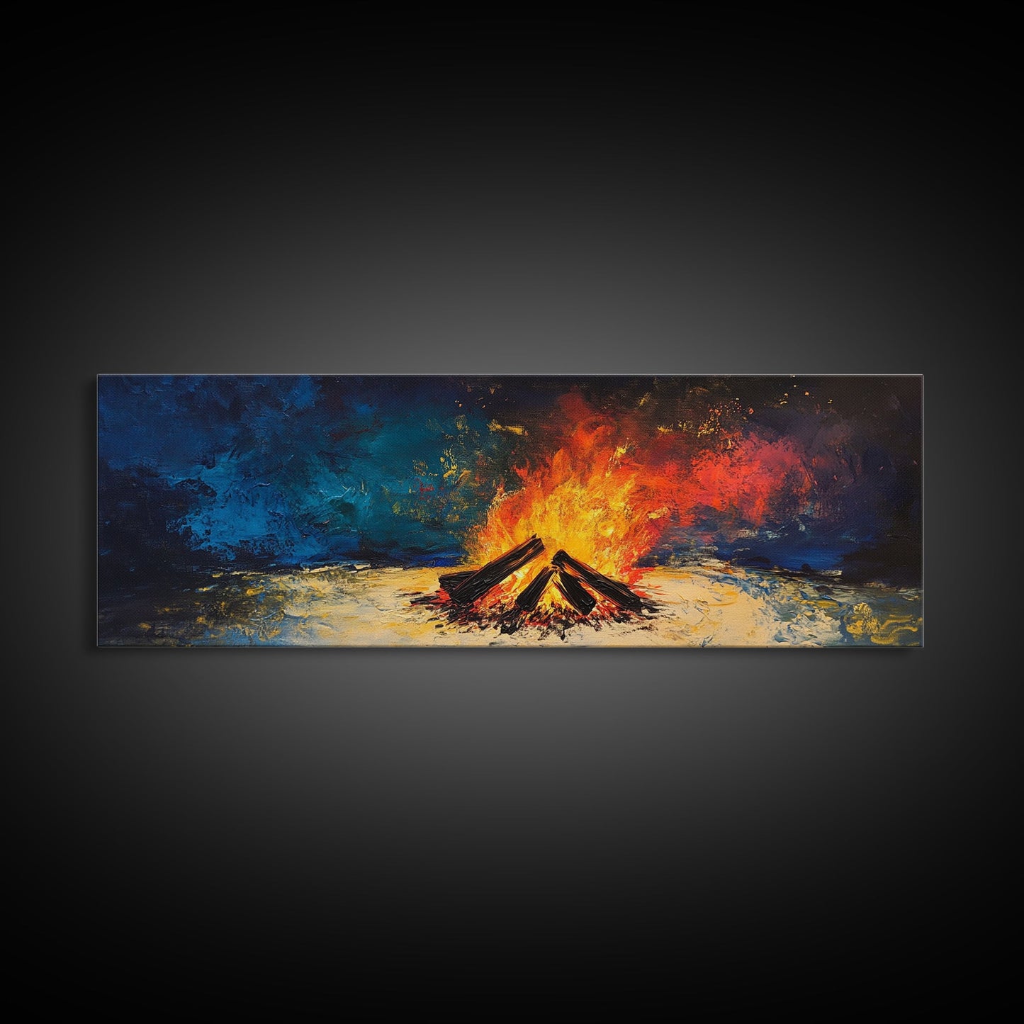 Fiery Campfire Night Canvas Print Rustic Outdoor Wall Art Cozy Bonfire Painting Autumn Cabin Decor Warm Wilderness Gift