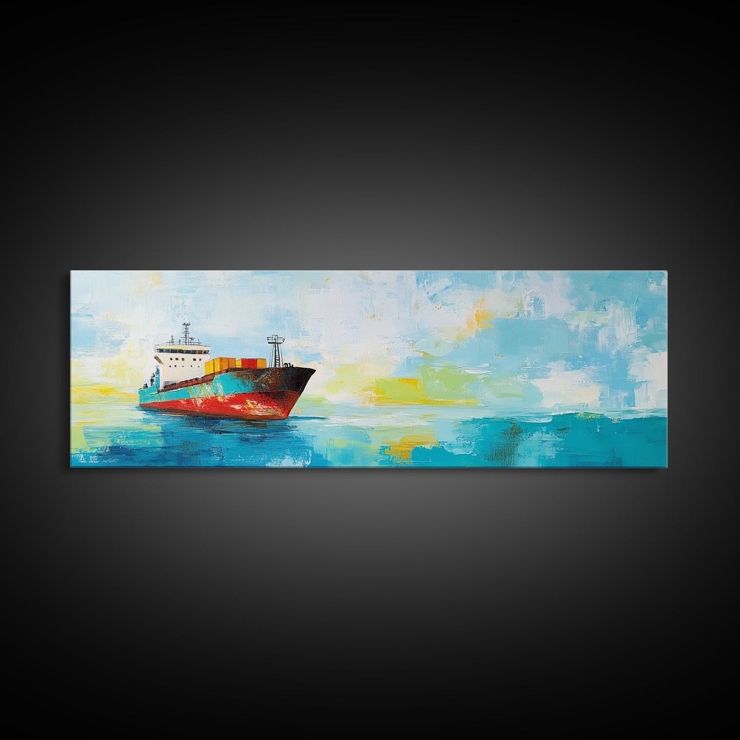 Cargo Ship Ocean Framed Canvas Print Nautical Wall Art, Maritime Decor, Industrial Seascape Painting, Coastal Living Room Artwork